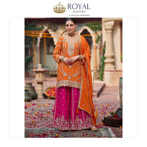 Vêtements de style indien en gros, meilleurs vêtements de fête et de festival, soie chinnon avec travail de fil et de sequins, costume Sharara à vendre - Product Image 3