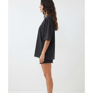 Camisetas de Manga Corta Holgadas y Lisas para Mujer, Estilo Casual, Color Negro, Tallas Grandes, Primavera/Verano, OEM/ODM - Product Image 3