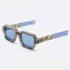 Setier Caro ciottoli di cristallo acetato blu e lenti blu moda uomo donne occhiali da sole
