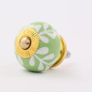 Bouton d'armoire en céramique vert feuille blanche décoratif fait à la main meubles commode armoire tire cuisine placard poignées de porte - Product Image 4