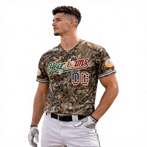 Maillot de baseball américain unisexe de haute qualité, camouflage, respirant, 100% polyester, manches courtes, sangle réglable, grande taille, fabrication OEM - Product Image 1