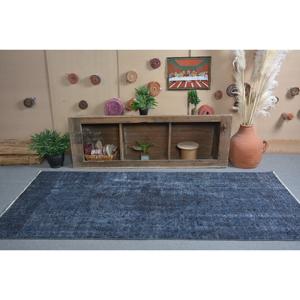 Alfombra Turca Vintage, Alfombra de 3.8x8.7 pies, Alfombra de Lana Marroquí Azul y Negra - Product Image 2