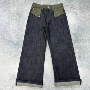 Custom Black Patchwork Cowboy Loose Oversized Straight Vintage Wide Leg Salvage Raw Selvedge Denim Pants Jeans for <b>Men</b> - Product Image 1