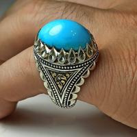Turquesa Natural Neeshapuri Feroza de Alta Calidad, Plata de Ley 925, Hecha a Mano, Estilo Art Deco, Certificación IGI, Ideal para Festividades