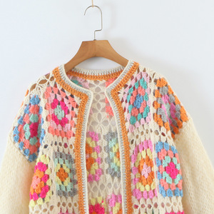 Nouveau cardigan en mohair à carreaux longs en <span class=keywords><strong>crochet</strong></span> vintage en gros pour femmes, printemps - Product Image 3