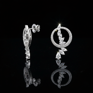 Boucles d'oreilles pendantes en argent 925 avec diamants en moissanite, forme goutte d'eau, rondes, taille marquise et poire, grappe de feuilles, multi-pierres, boucles d'oreilles pendantes - Product Image 3