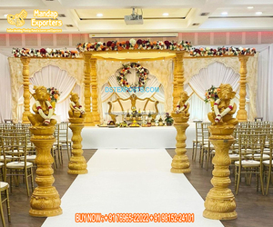 Mandap de mariage Maharani Golden Jali Pillars USA, décoration de mandap sculpté en or pour mariage traditionnel indien USA - Product Image 3