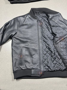 Vestes bomber à fermeture éclair de style streetwear, en cuir de vache véritable, cuir pleine fleur naturel, design simple, prix de gros personnalisés - Product Image 5