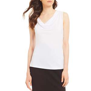 Top con Collo ad Anello Calvin Klein per Donna, Bianco, Taglia Grande, in Cotone Traspirante e Chiffon, Stile Casual Vintage con Logo per Primavera e Autunno - Product Image 1