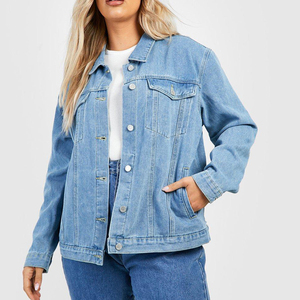 Veste en jean en coton bleu délavé personnalisée pour femmes Manches longues Vintage Boutonnée Manteau élégant Vêtement décontracté - Product Image 5