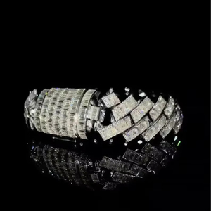 Solid 925 Sterling <b>Silver</b> Hip Hop Moissanite Diamond Bracelet 22mm Baguette Moissanite <b>Cuban</b> <b>Link</b> Bracelet - Product Image 1