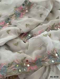 Sari indien fantaisie pour les fêtes, en georgette, avec des motifs Butta et des bordures en dentelle brodée multicolores, avec des volants et un travail de miroir original - Product Image 6