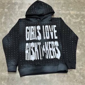 100% algodón de gran tamaño pulóver apliques Patchwork Boxy Hoodie cuerpo completo Rhinestone parche bordado ácido lavado sudaderas con capucha - Product Image 3