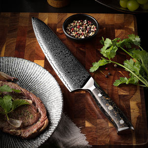 Vente en gros Couteau de chef de cuisine en acier professionnel de haute qualité personnalisé OEM ODM avec fibre de carbone et manche en résine de feuille d'or - Product Image 4