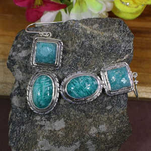 ต่างหูพลอยอเมซอนธรรมชาติขนาด9x9มม. แบบ925ห่วงทองโรเดียม14K ทันสมัยทางศาสนา - Product Image 5