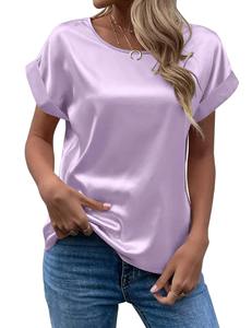 Camiseta Casual Holgada de Manga Corta con Cuello en V de Satén para Mujer, Talla Grande, Estilo Urbano, Primavera-Verano - Product Image 6