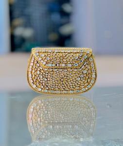 Handcrafted Bridal <b>Clutch</b> <b>Bag</b> with Kundan Stones & <b>Pearl</b> Handle Ethnic Designer Purse for Wedding & Party Wear by f s i - Product Image 3