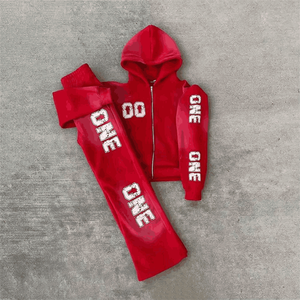 Patch en détresse survêtement pour homme sweat à capuche zippé pantalon évasé survêtement unisexe pantalon de survêtement lavé à l'acide et ensemble de sweat à capuche survêtement - Product Image 3