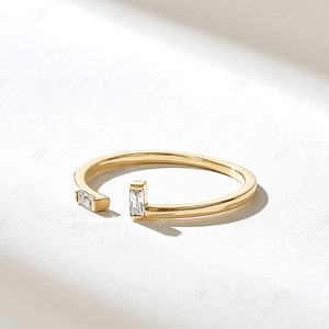 Bracelet de mariage minimaliste en diamant naturel de bonne qualité, Baguette en diamant, manchette ouverte, anneau empilable en or massif 14k pour femmes - Product Image 6