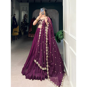 Vêtements indiens pakistanais Readymade Ethnic Outfit-Bollywood Style Lehenga Choli Set Organza cousu pour les fêtes de mariage - Product Image 3