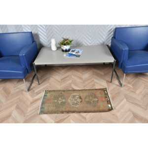 Kilim Vintage Rug, 1.4x3.2 ft Turkish Rug, <b>Brown</b> Striped <b>Wool</b> Rug - Product Image 2