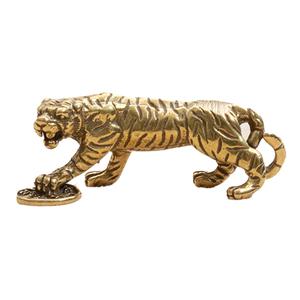 Escultura de tigre caminando de tigre de latón en miniatura estilo chino artesanías de latón antiguo decoración de escritorio adorno de animales para el hogar - Product Image 1