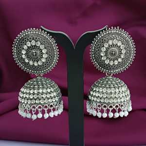 Indian Crystal Rhinestone Jewelry Floral Faux Pearl Stud Wedding Jhumka Jhumki <b>Earrings</b> Indian Statement Jewellery for Women - Product Image 2