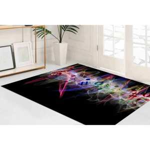 Alfombra con Estampado de Notas Musicales - Alfombra Negra para Sala de Música, con Pelo Suave - Product Image 1