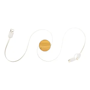 Cavo USB Retrattile 3-in-1 in Bambù Personalizzato, Gadget Promozionale - Product Image 3