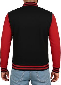 Veste de baseball Letterman pour homme, blouson d'hiver en polaire Streetwear, bombardier avec bouton à motif solide et logo lavé sur le devant - Product Image 6
