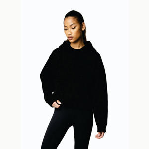 Sudadera con Capucha para Mujer, 80% Viscosa, 15% Poliéster, 5% Elastano, Hombros Caídos, Corte Holgado, Estilo Corto, Color Negro, Transpirable - Product Image 2