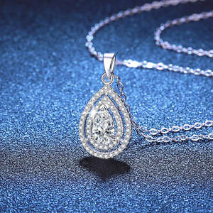 Collier unisexe tendance en argent sterling 925 avec pendentif goutte d'eau en moissanite, serti griffe, chaîne à maillons, design double halo en forme de poire, pour mariage - Product Image 5