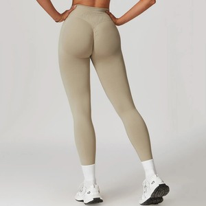 Ropa deportiva con logotipo personalizado para mujer, mallas de entrenamiento de cintura baja para gimnasio, pantalones deportivos, mallas de Yoga sin costuras para mujer - Product Image 2