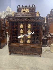 Hot Selling Teak Wood Ashtalakshmi Mandir Doors Maharaja Style Temple Cabinet Pooja Room Storage Freestanding Handcrafted - Product Image 2