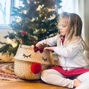 어린이를위한 새로운 동물 컬렉션 수공예 제품 순록 크리스마스 가정 장식 100% 수제 배꼽 해초 바구니