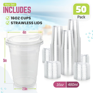 Vasos de Café de Plástico Biodegradable y Duradero de 16 oz con Tapas Antiderrames para Suministros de Restaurantes, Desechables para Smoothies y Bebidas Heladas - Product Image 3
