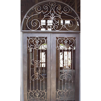 Portes d'entrée doubles en fer forgé, magnifiques, sécurisées, étanches, élégantes, durables, portails principaux, écran en acier inoxydable, ouverture coulissante