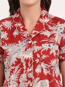 Ensemble de pyjama d'hiver en coton floral rouge respirant, imprimé à la main, vêtements de nuit pour femmes, léger, vêtements de détente d'été, doux, boutons, vêtements de nuit - Product Image 2