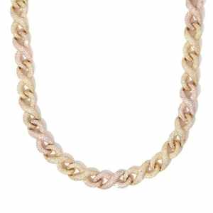 High on Demand Fine <b>Chains</b> Necklaces Lab Grown Two Tone Color Hiphop Style Yellow Gold Cuban <b>Chain</b> Gift for <b>Men</b> - Product Image 2