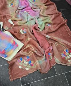 ผ้าจอร์เจียเจ็ตส่าหรีงานประดับหินสำหรับงานแต่งงานของชาวอินเดียสวมชุดส่าหรีผ้าฝ้ายพิมพ์ลายดอกไม้สำหรับใช้ในชีวิตประจำวัน - Product Image 5