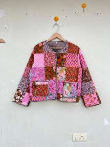 Chaqueta Unisex acolchada de estilo bohemio hecha a mano con patrón Floral algodón indio transpirable Jersey botón Casual abrigo de invierno para mujer - Product Image 2