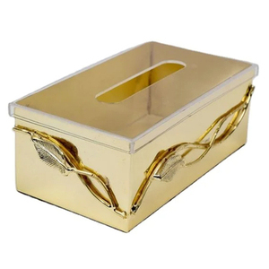 <b>Gold</b> Plated Napkin <b>Paper</b> Box in Metal with Simple Rectangular Design Perfect for Tabletop Use - Product Image 1