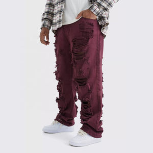 Cheap Streetwear Stack Denim Pants Cotton <b>Baggy</b> Stacked Jeans <b>Men</b> Long Straight Pants Washed Wide Leg <b>Trousers</b> for Man - Product Image 1
