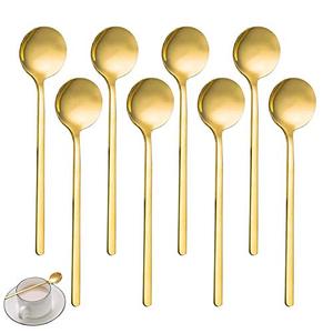 Juego de 8 Cucharas de Té Chapadas en Oro, Mango Largo, Acabado Espejo, Diseño Moderno y Lujoso, Acero Inoxidable - Product Image 1