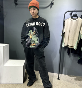 Sweat-shirt à col rond avec épaules tombantes Pull-over personnalisé à impression DTG Sweat-shirt pour hommes Distressed Acid Washed Sweat-shirt de qualité supérieure - Product Image 3