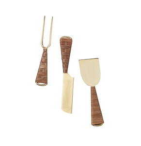 Juego de queso de latón de calidad duradera, mango de ratán hecho a mano, herramientas, cuchillo y servidor, tendencia superior, minimalista, superventas - Product Image 1