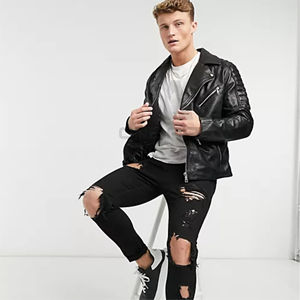 Veste en cuir pour hommes confortable et souple High Street livraison rapide taille régulière saison d'hiver veste en cuir de motard pour hommes - Product Image 1