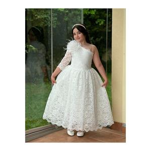 Abito da sposa rosa cipria con maniche singole per bambina