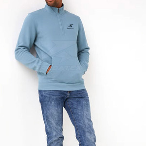 Pull décontracté d'hiver à col montant et fermeture éclair quart de tour, en tissu léger et respirant en mélange de coton - Product Image 4