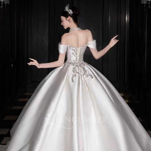 Vestido de Novia de Satén de Lujo Jancember JJ119, Vestido de Novia con Cuentas, Vestido de Novia con Hombros Descubiertos, Vestido de Novia para Boda en la <span class=keywords><strong>Capilla</strong></span> - Product Image 6